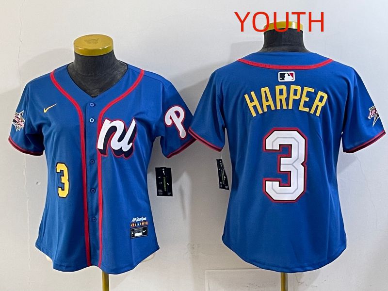 Youth 2025 Philadelphia Phillies #3 Harper Blue All star Nike MLB Jersey style 04->youth mlb jersey->Youth Jersey